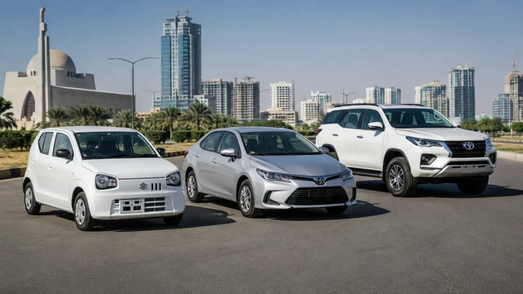 Best cars for monthly rental in Karachi including Alto Corolla and Fortuner